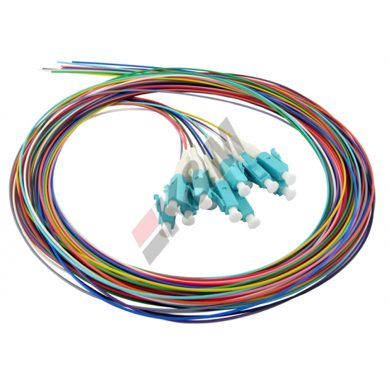 12 fibras LCSingle-modo Color-coded da fibra óptica Pigtail, Unjacketed